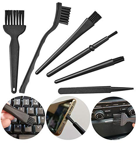 6 in 1 Keyboard Brushes Kit Electronical Dust Cleaning Removal Brush Plastic Black Small Portable Handle Nylon Anti Static Brushes Grout Cleaner Brush Joint Scrubber