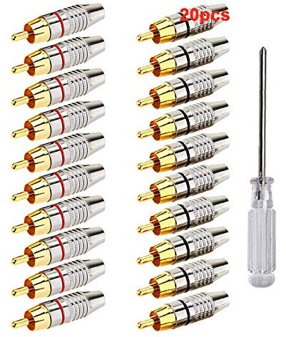 Aiqeer 20 Piezas Conector RCA Macho Audio/Video, Adaptador Sin Soldadura para Altavoz y Cable Coaxial