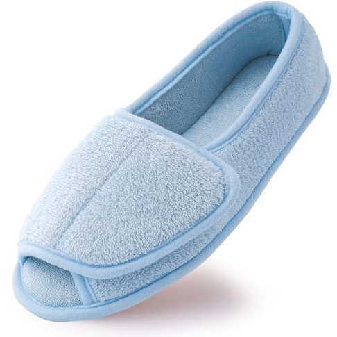 Git-up Chaussons Femme en Mousse à Mémoire Confortable Respirante Bout Ouvert Peluche Chaud Antidérapage Maison Pantoufles pour Intérieur et Extérieur EU 39/ US 8#,Bleu