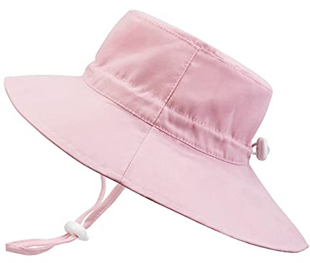 Jupsk Kids Bucket Hat, Unisex Child Summer Hat Wide Brim Sun Protection Hat, Foldable Beach Cap with Adjustable Chin Strap UPF 50+ Outdoor Play Hat for Baby Boys Girls Infant Kids Toddler Pink