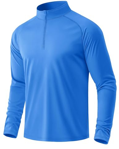 MAGCOMSEN UV-skjorta herr UPF 50+ 1/4 dragkedja funktionell skjorta långärmad Rashguard sportskjorta sweatshirt långärmad, Kungsblå, XXL