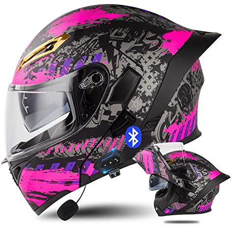 Bluetooth Modular Motorcycle Helmet with Tail ECE Approved Flip Up Front Helmets Dual Visors Full Face Integrated Helmet with Dual Speaker Microphone for Adults Men Women 55-64CM