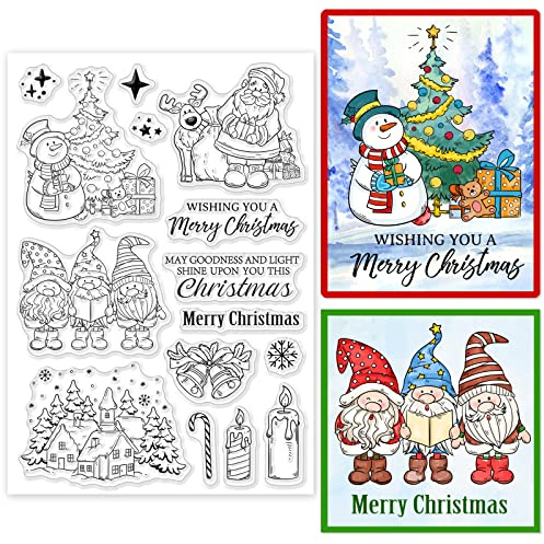 ORIGACH Christmas Winter Gnome Clear Stamp for Card Making Santa Claus Snowman Merry Christmas Words Silicone Stamps for DIY Scrapbooking Journaling Photo Album Decorative