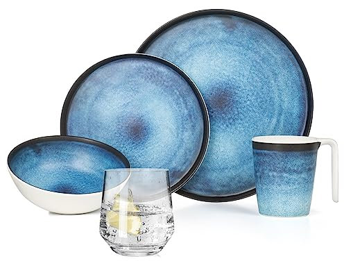 Set di stoviglie da campeggio in melamina, per 4 persone, Deep Ocean + 4 bicchieri Milano