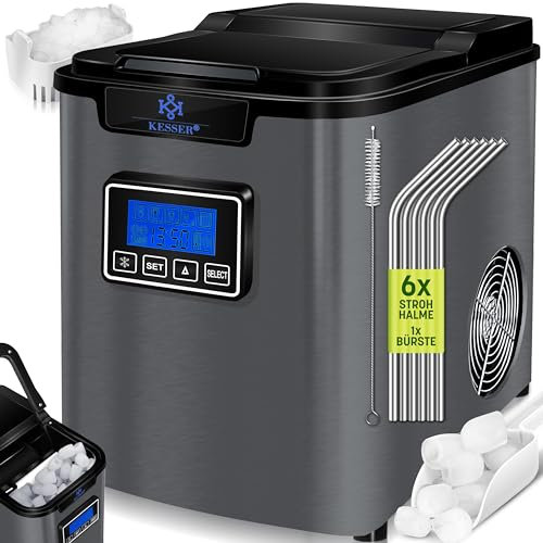 KESSER® Machine à glaçons | Machine à glaçons Acier Inoxydable | Machine à Glace 150 W | 12 kg 24 h | 3 Tailles de glaçons | Préparation en 6 Min | Réservoir d'eau de 2,2 litres