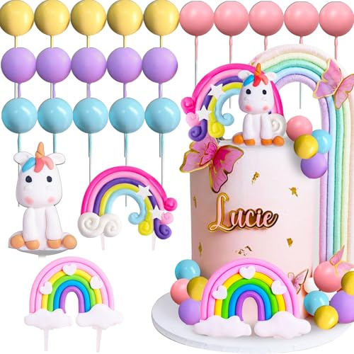 JeVenis decoración de tarta unicornio decoración de cumpleaños unicornio adorno de tarta arco iris decoración de cumpleaños de arco iris decoración de tarta para niña