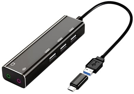 Kinetxiaxia - Hub de tarjetas de sonido externo USB 2.1 para ordenadores portátiles y PC, adaptador de audio estéreo USB con enchufe, compatible con Windows, Mac, Plug and Play (ferroso)