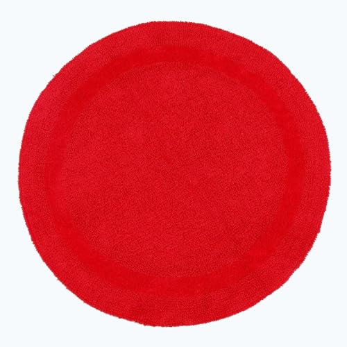 Homescapes Runde Badematte rot, Premium Badvorleger 80 cm, Badteppich Baumwolle mit Wende-Design