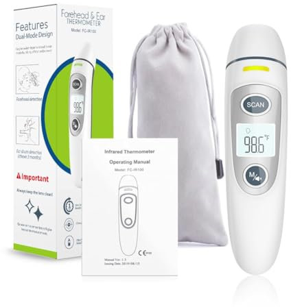 Digital Infrared Thermometer for Adults and Kids, Non-Contact Ear and Forehead Thermometer with 35-Reading Memory, Digital Infrared Fever Thermometer for Adults, with LCD Display, Memory Function