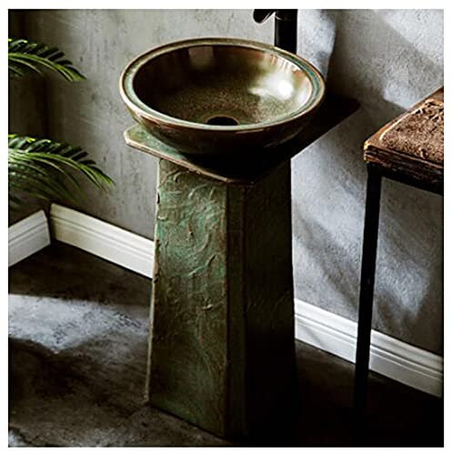 GLJTUO Ceramic wash Basin Handcrafted Pedestal Sink Pedestal Washbasin for Indoor and Outdoor, 44 x 40 x 80cm (D)
