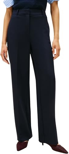Tommy Hilfiger Pantalón de Tela Mujer Punto Slim Straight Fit, Azul (Dark Night Navy), 38