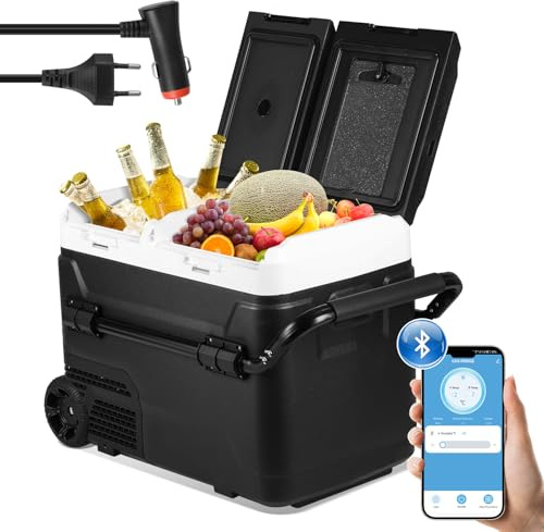 Jiubiaz Compresseur Glacière de 50 l pour voiture, avec contrôle par application, 12/24 V et 100-240 V, glacière électrique, réfrigérateur jusqu'à -20 °C, pour voiture, camion, camping et deux