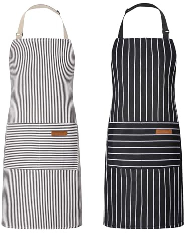 saerryor 2 Pack Adjustable Bib Apron with Pockets, Cooking Kitchen Aprons