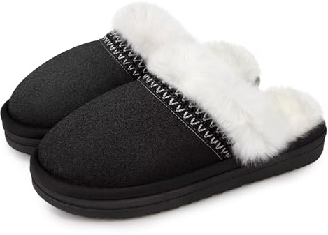 ZEPYFXIT Pantofole Donna Uomo Invernali Scamosciate Ciabatte Casa Caldo Pelose Comode Peluche Memoria Schiuma Slippers Antiscivolo Interno Esterno(Nero 209,37/38 EU)