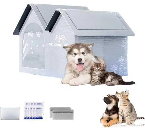 2025 Nueva Casa para Gatos con Aire Acondicionado, Casa Refrescante para Mascotas con Almohadilla Removible y Juego de Hielo, Casa para Perros Plegable con Aire Acondicionado para Exteriores para