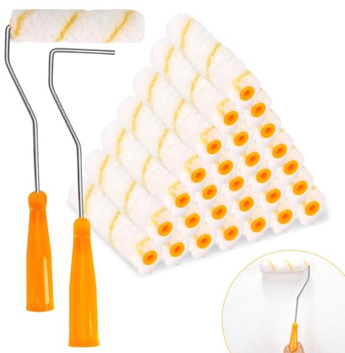 30 Pièces Rouleau Peinture, 15cm Professionnel Roller Paint, Rouleau Laqueur avec 2 Poignées, Rouleau a Enduire pour Décoration Murale et Plafonds