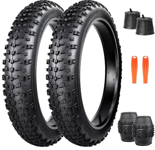 WEEROCK 2-pack elcykel fett däck 20/26 x 4,0 tung last e-cykel punkteringssäkra, vikbar, snöcykel för snöcykel/MTB terrängterräng (26 x 4,0 (2 däck + 2 slangar))