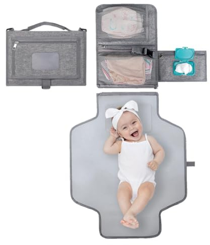 Matelas à langer portable – Matelas à langer pliable imperméable avec coussin de voyage amovible | Matelas à langer compact de grande capacité, adapté aux sièges de voiture, poussettes, voyages, ville