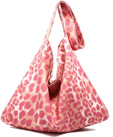 KASESSS Rosa Tygväska med leopardtryck, lätt sammansatt tyg för kvinnor, shoppingväska, eleganta stora damväskor med fack, toteväska för avslappnad utflykt och daglig användning