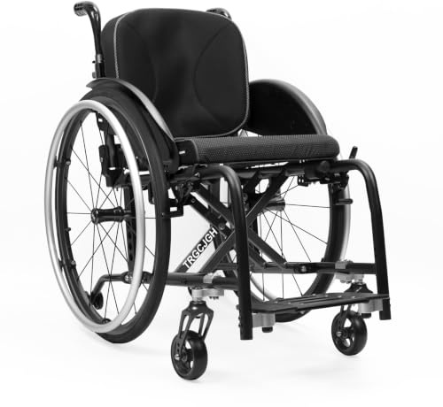 TRGCJGH stol av aluminium, reserullstol, transportrullstol, ultralätt rullstol med självdrift, fällbart fotstöd (svart) 36 cm/14,1 tum sits)