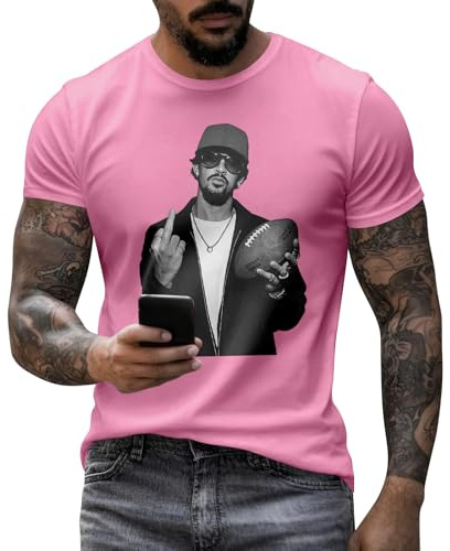 Bad T-Shirt Unisexe Bunny à Motif Lapin Imprimé Recto Verso Bunny Produits Dérivés Manches Courtes Pour Les Fans De Football Américain 03-Rose S