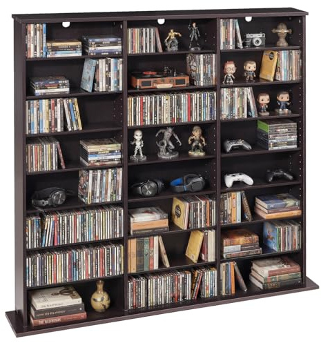 VEVOR Media Storage Cabinet, 8-Tier DVD Shelf Organizer, 55.91 x 8.66 x 51.18 in Multimedia Storage Organizer for CDs, DVDs, Books & Games, CD Shelf for Living Room, Home Office, Recording Room, Brown