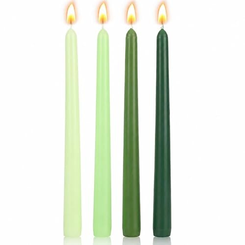 Taper Dinner Candles, 10'' Gradient Green Candle Sticks 4 Pcs Set Taper Candles Long Candles Tall Candle 7 Hour Burn Time for Wedding Halloween Christmas Home Birthday Party Decor