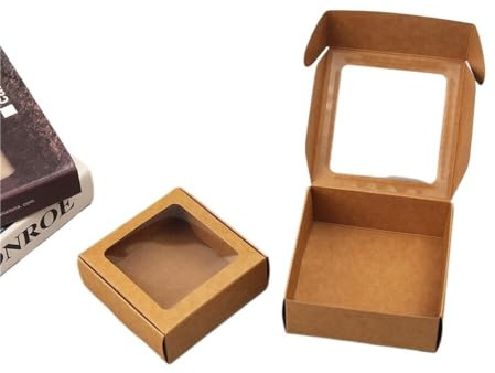 WEQYFDC Kartong smyckeskrin pappersförpackning fönsterlåda 30 stycken | För armband halsband hängen ring hantverk (kraft, 85 x 60 x 30 mm)