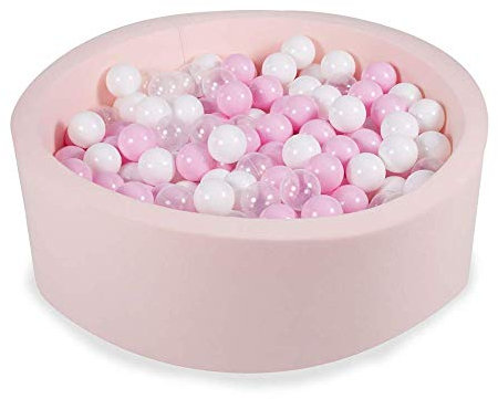 Angelove Bällebad Baby Kinder 90x30cm – Weiches Baumwoll Ballpool mit 200 Bällen – Sicheres Spielzeug für Kleinkinder – Modernes Design für Jungen & Mädchen, Coton, Hellrosa