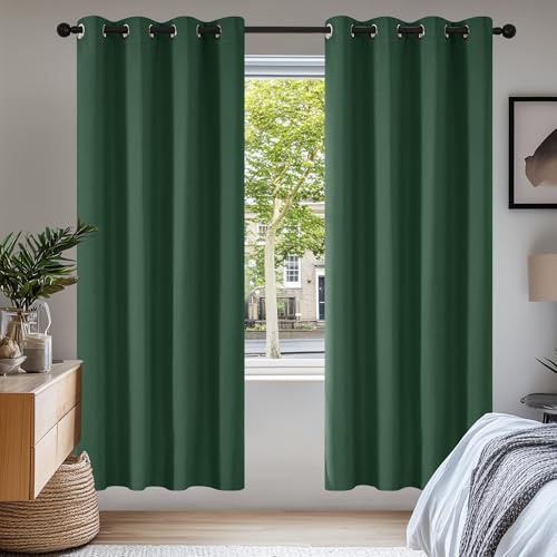 Deconovo Home Decorative Blackout Curtains Thermal Insulated Curtains Energy Saving Eyelet Curtains for Living Room Forest Green W55 x L69 One Pair