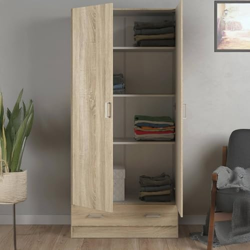 Dmora Armadio Guardaroba a Due Ante e Un cassetto, Colore Rovere, cm 79 x 35 x h171