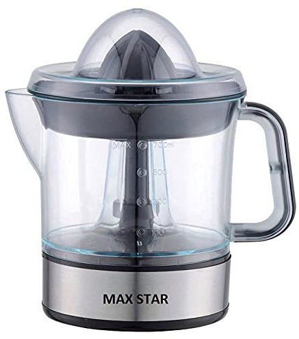 Max Star Exprimidor Eléctrico de Naranja con Deposito, Recipiente Extraíble, Acero Inoxidable, Capacidad de 700ml, 40W