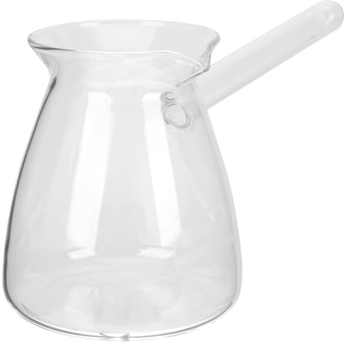 Hemoton 14.25 oz Borosilicate Glass Turkish Coffee Pot, Stovetop Tea Maker with Handle, Milk Warmer Hot Chocolate or Butter Melting Pot for Home