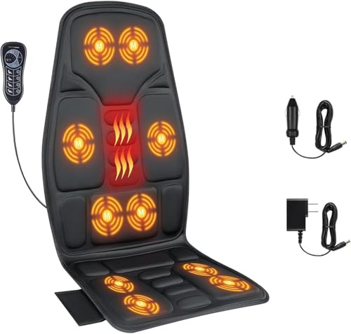 Almohadilla de masaje de espalda para silla, masajeador de espalda con calor, cojín de masaje de asiento de vibración de tejido profundo, masajeador de silla con 10 motores de vibración, cojín de