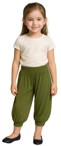 STAR FASHION Barn harem lös ledig säckig sport dansbyxor flickor harem barnbyxor med ben manschetter elastisk midja UK 5 år till 13 år, Khaki, 13 Years