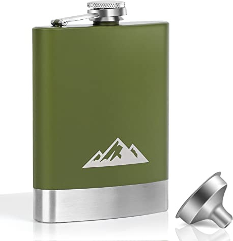 KWANITHINK Fiaschetta Tascabile 8oz/227ml Con Imbuto, per Alcool Liquori Whisky, Hip Flask Acciaio Inossidabile, Idee Regalo Festa del Papà per Campeggio Arrampicata