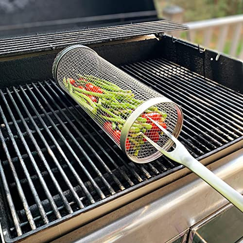 Rolling Grill Basket,Barbecue Roulant En Acier Inoxydable | Accessoires Barbecue Panier Grillagé Grille | Paniers À Griller Cylindriques Pour Griller Des Légumes, Du Poisson, La Vian