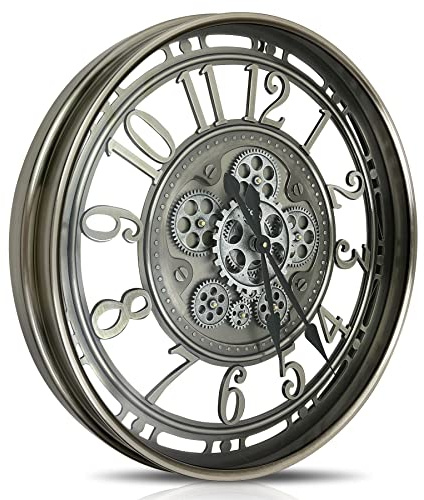 DORBOKER Moving Gears Wall Clock Large Modern Metal Clocks for Living Room Decor, Industrial Steampunk Unique Vintage Rustic Decorative Clock for Home Farmhouse Office, 53.5cm,Gunmetal Arabic