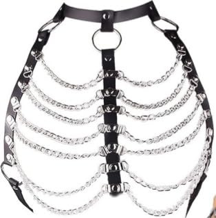 DUGEGAYL Catena per Il Corpo in Pelle Punk, Catene per Il Petto a Strati Neri Rave Nightclub Catena per Il Corpo Gioielli per Donne e Ragazze