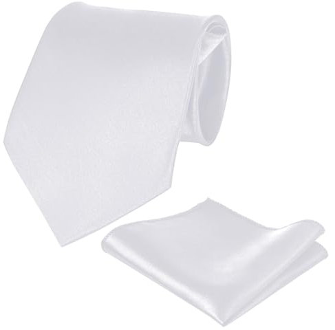 Vorgebundene Kinderkrawatte, Jungen Einfarbig Krawatte mit Einstecktuch Set, Verstellbar Seiden-Krawatte, Kinder Jungen Krawatte für Hochzeits Schuluniform Geburtstag Bekleidungs Zubehör (Weiß)