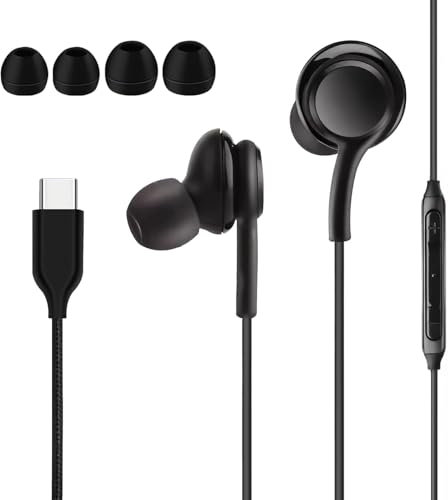 Wonvify Lares USB Tipo C con Micrófono, Auriculares Tipo C Auriculares con Cable, In-Ear Cascos USB C HiFi Bass con Cable para 15 Pro MAX, OPPO, Xiaomi, Google Pixel