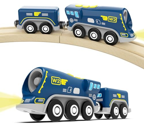 DxxD Tren Eléctrico de Juguete Niños con Luz y Sonido, Juguete Tren de Locomotora de acción con Pilas, Coche de Juguete Compatible con Thomas, Brio, Regalo de Cumpleaños para Niños 3 4 5 6 7 8 años