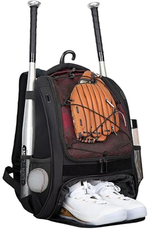 Baseball Bag - Youth Softball Backpack, Large Capacity Bat Bag with Shoe Compartment | Multiple Mat Pockets, Ventilated Shoe Storage, Waterproof Fabric Res