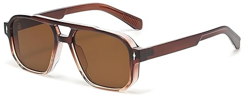 LHSDMOAT Vintage Pilot 70s Square Men Women Sunglasses, Double Bridge UV400 Tinted Lens Sunglasses for Driving, Sports, and Travel