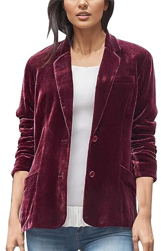 Blazer de terciopelo para mujer, ocio, trabajo, oficina, manga larga, solapa, botón, blazer, cuello de trabajo, básico, traje de un botón, chaqueta con bolsillos