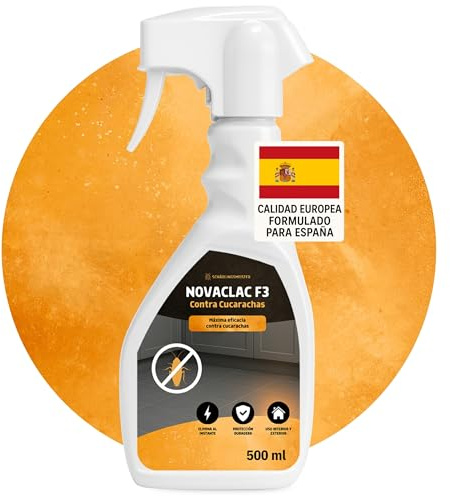 NOVACLAC F3 Mata Cucarachas – 500 ml Spray Insecticida Profesional – Elimina cucarachas al instante – Protección duradera frente a nuevas infestaciones – Uso interior y exterior – Calidad europea