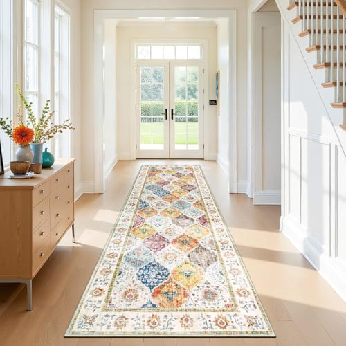 SHACOS Langer Läufer Flur 80x250 cm Teppich Läufer Bunt Teppichläufer rutschfest Küchenteppich Waschbar Flurteppich Flurläufer Lang Teppich Flur Läufer für Küche, Eingang, Wohnraum