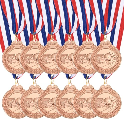 QUARKZMAN Medaglie Basket 2 Pollici Medaglie Bronzo con Collare per Giochi Sportivi di Squadra Competizioni Party Gadget 12 Pezzi