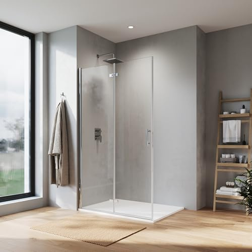 SONNI Walk i duschvägg 75 x 195 cm silver vikdörr 6 mm NANO glas roterande vikdörr duschskiljevägg duschdörr vikbar duschavskiljare veck