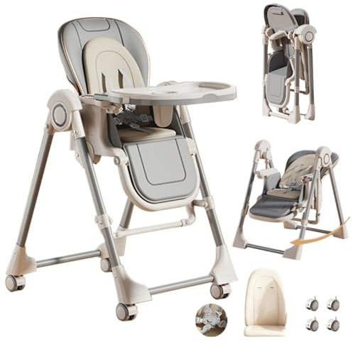 Trona Convertible con Columpio y Asiento Totalmente Regulable,Gris | Múltiples posiciones reclinables, asiento ajustable y estructura fácil de limpiar